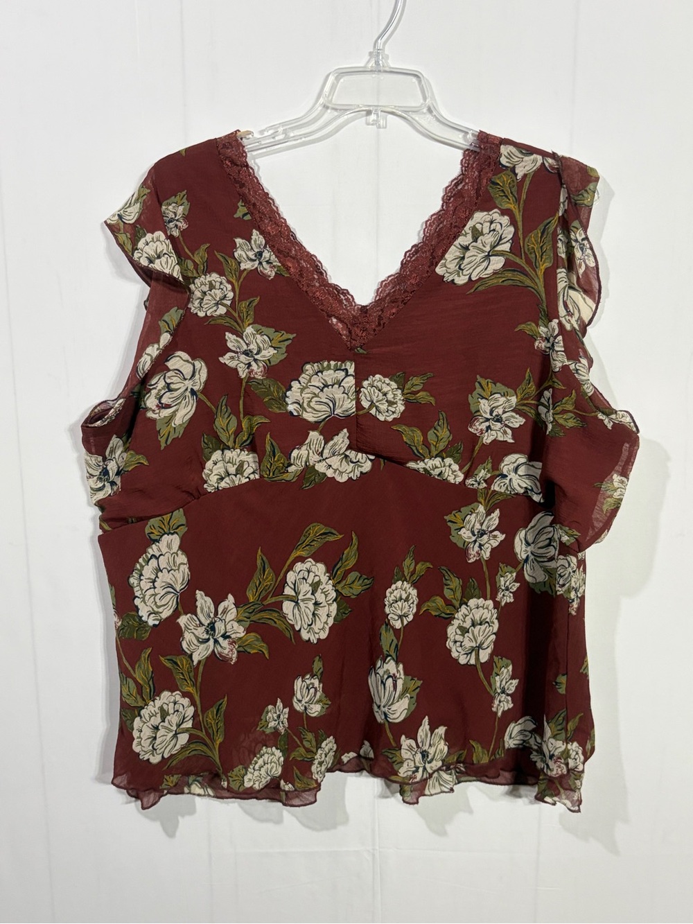 Maurices Plus Size Floral Lace-Trim V-Neck  Top